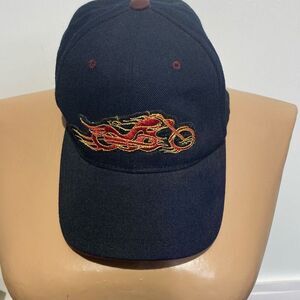 Men's Black Red Embroidered Flame Motorcycle Wool Blend Baseball Cap Adjustable